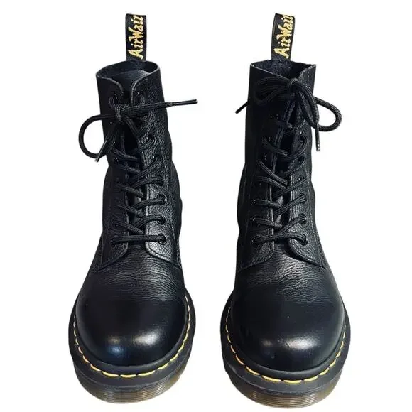 Dr. Martens Women’s Sz 7 Black Leather Pascal Virginia Boots Lace Up - Picture 5 of 11